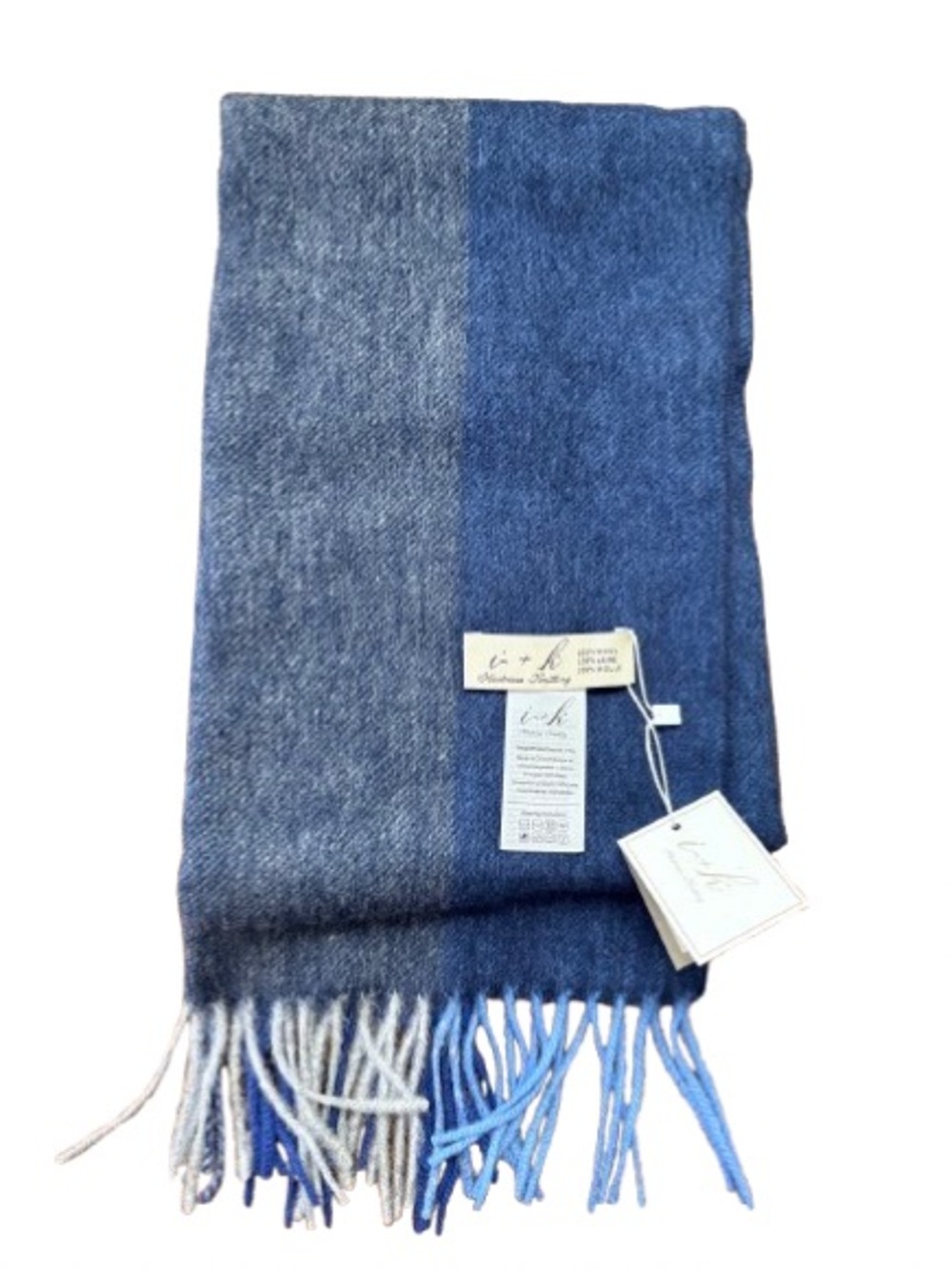 Blue Two-Tone Fringe Wool Scarf